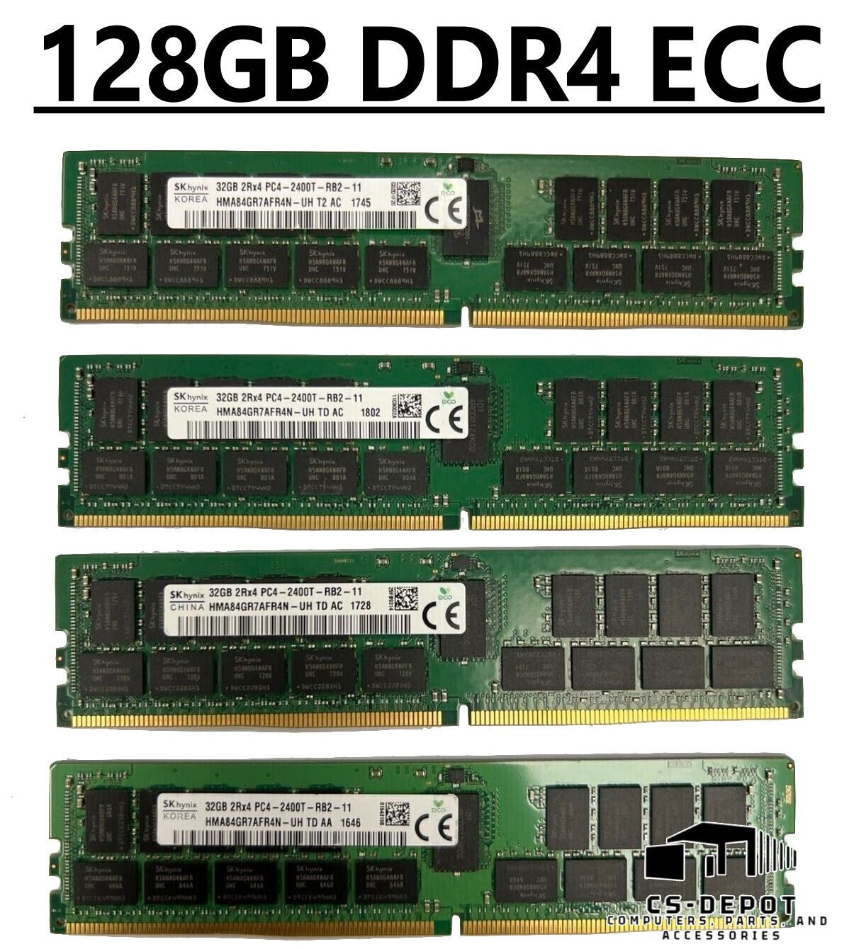 SK Hynix Micron 128GB (4x32GB) 2Rx4 PC4-2400T DDR4 Server RAM REG ECC Registered