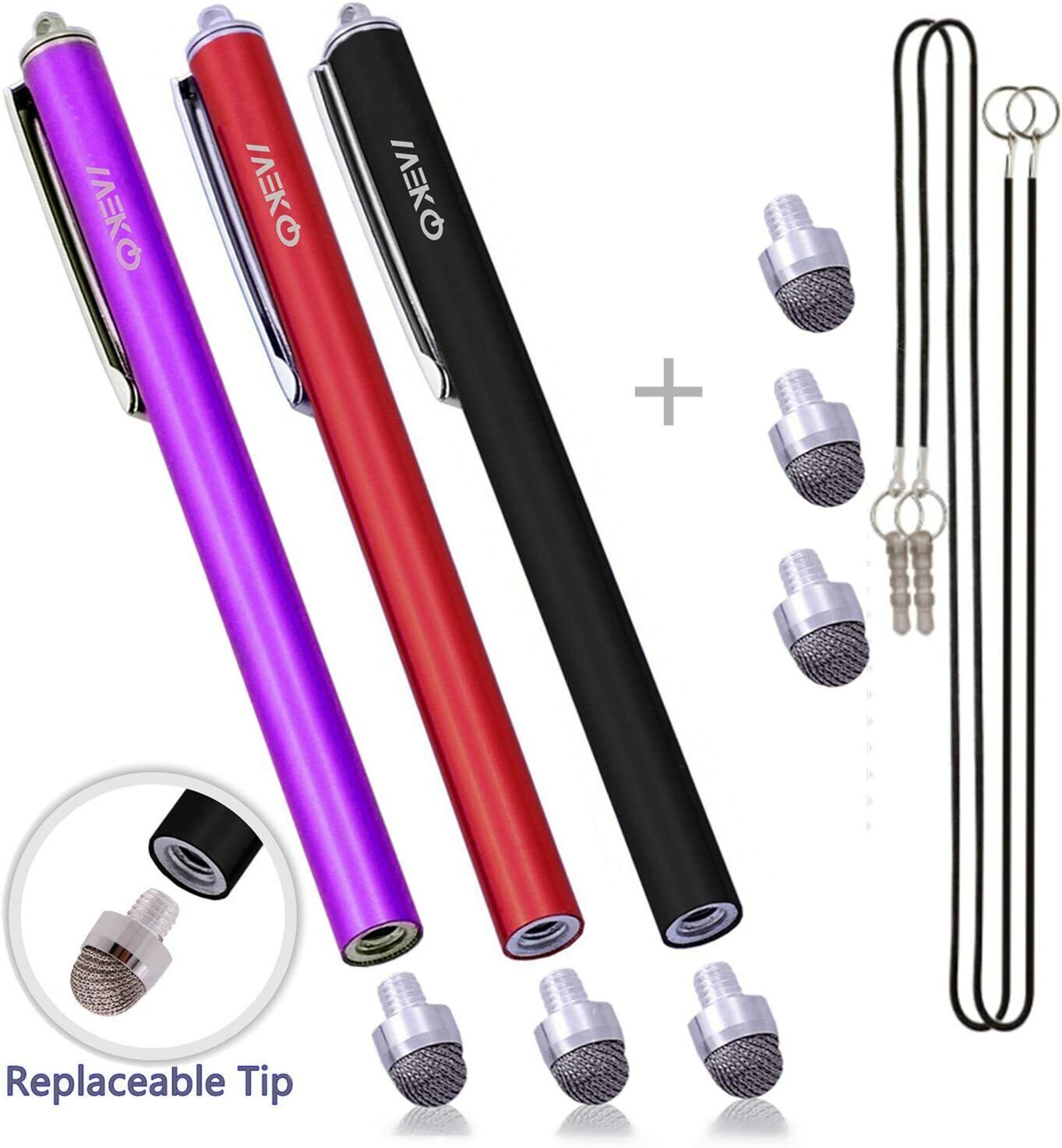 3Pcs Ultra Sensitive New Micro-Fiber Tip MEKO Stylus Pen Black Red Purple