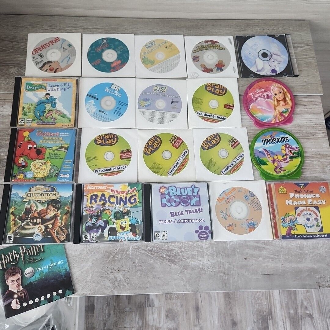 Mixed Lot of 20 PC CD Rom Childrens Kids Learning Fun Activity Discs Games