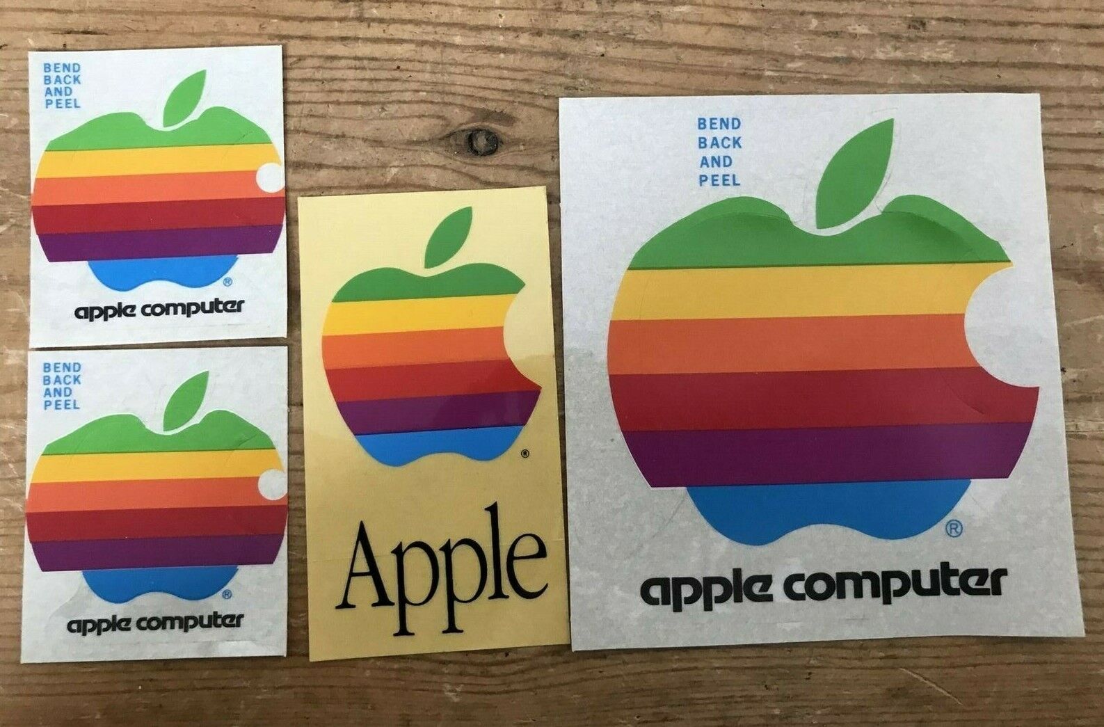 Set Lot 4 Vintage OEM 80s 90s Apple Macintosh Computer Logo Rainbow Stickers