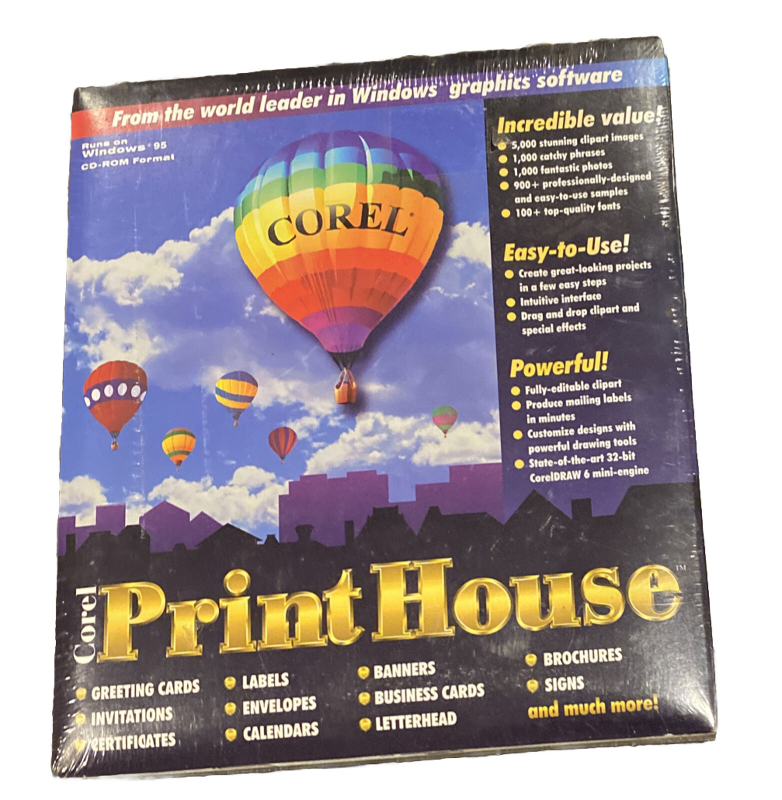 Corel Print House NEW IN BOX NIB Windows 95 1995 Vintage Graphics Software
