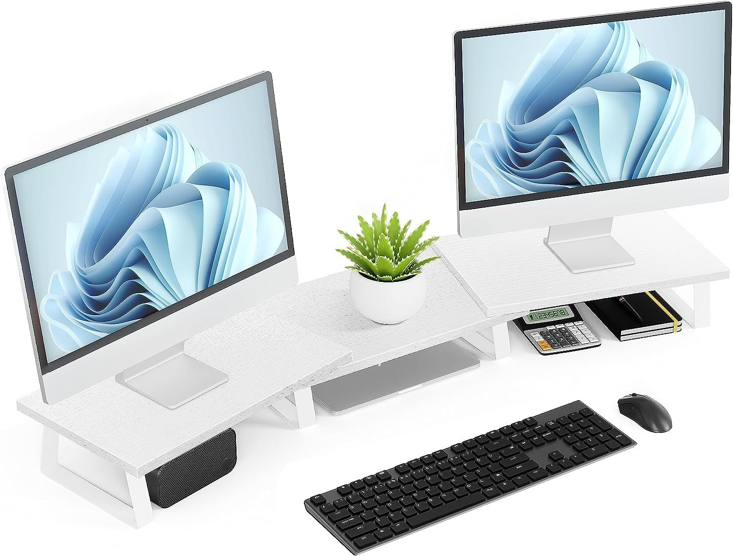 Aothia Large Dual Monitor Stand - Computer Stand, Desk Shelf White 