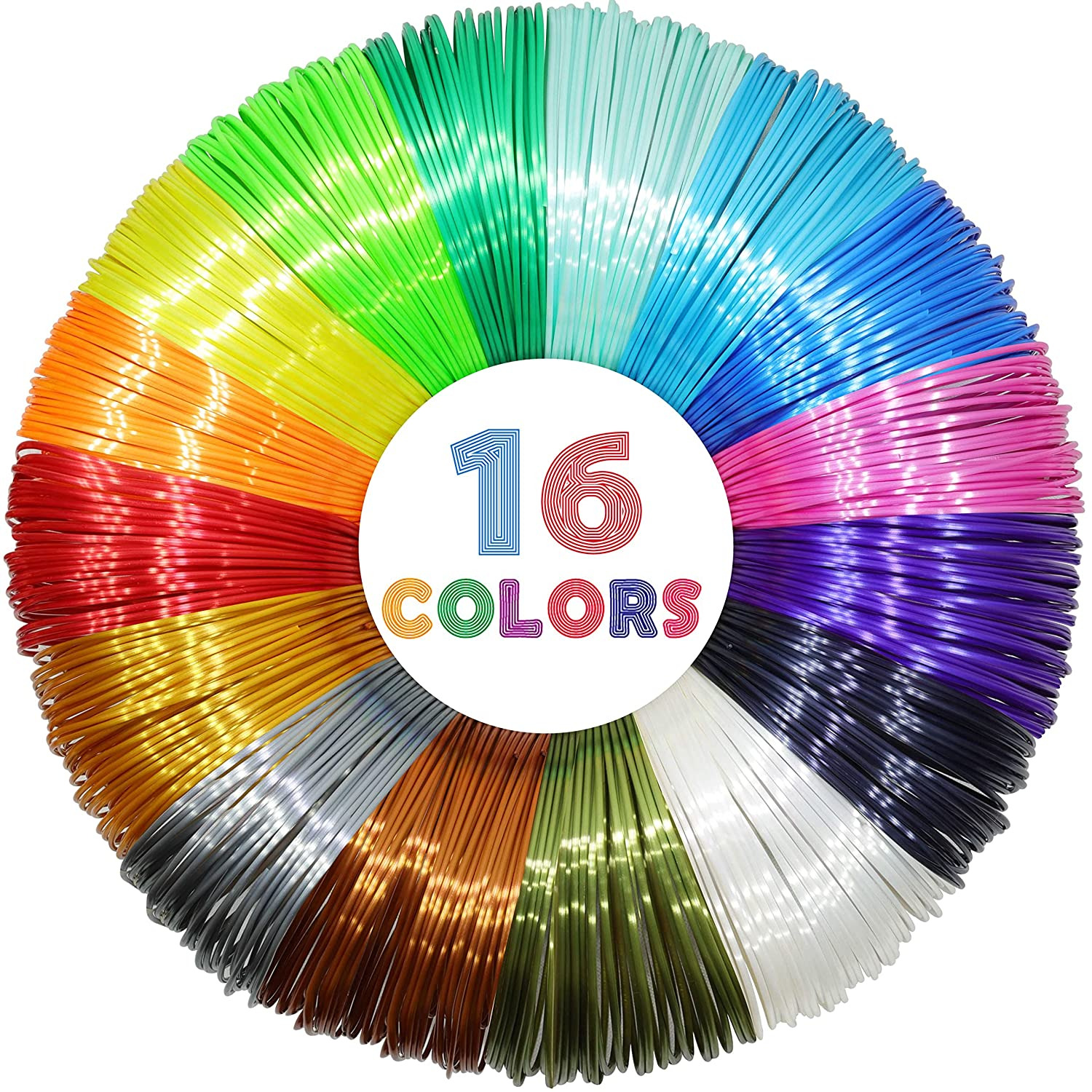 MIKA3D 16 Colors Silk Shiny PLA Filament Sample Pack, Each Color 4 Meter Length,