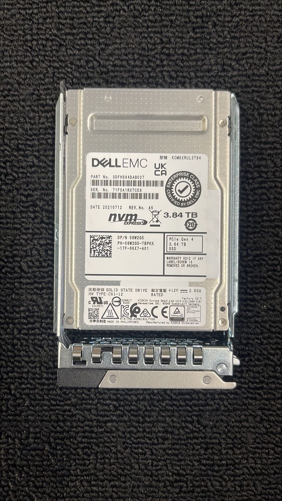 Dell 8W2G5-14G 3.84TB NVMe SSD Read Intensive 512e TLC PCIe 2.5in