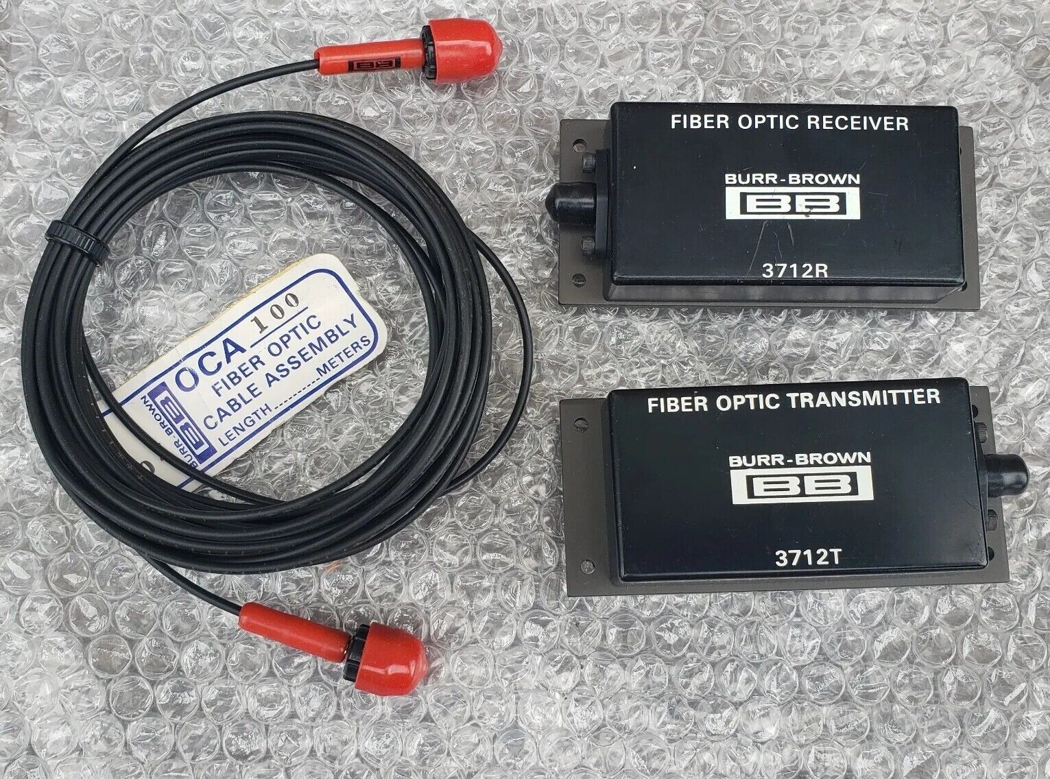 Vintage Burr Brown Fiber Optic Transmitter & Receiver Set with Cable 3712T 3712R