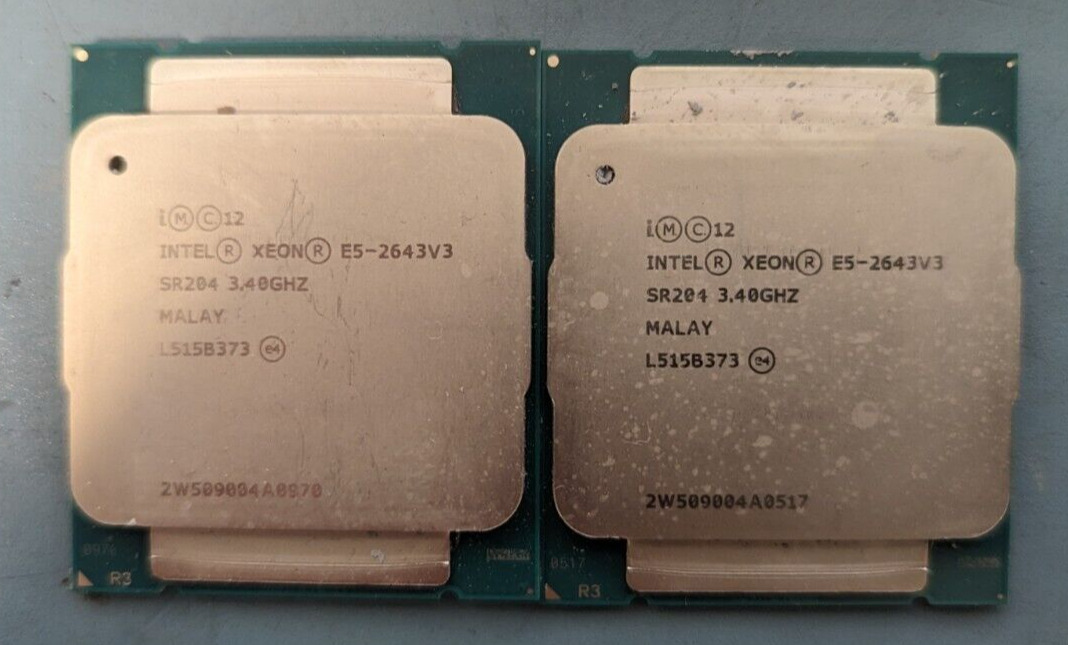 Lot of 2 Intel SR204 Xeon E5-2643 v3 6-Core 3.40GHZ 20MB LGA2011 Processor
