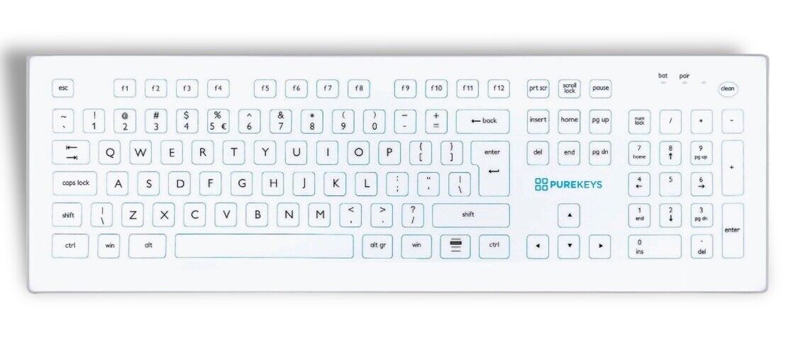 PUREKEYS Medical Keyboard Full Size USB White for Hospital, Dentist, Laboratory