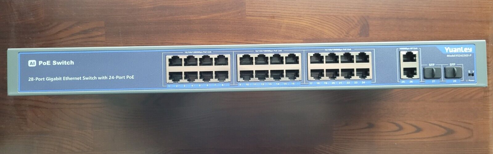 YuanLey 28 Port Gigabit PoE Switch With 24 Poe Unmanaged with 2 1000Mbps Uplink