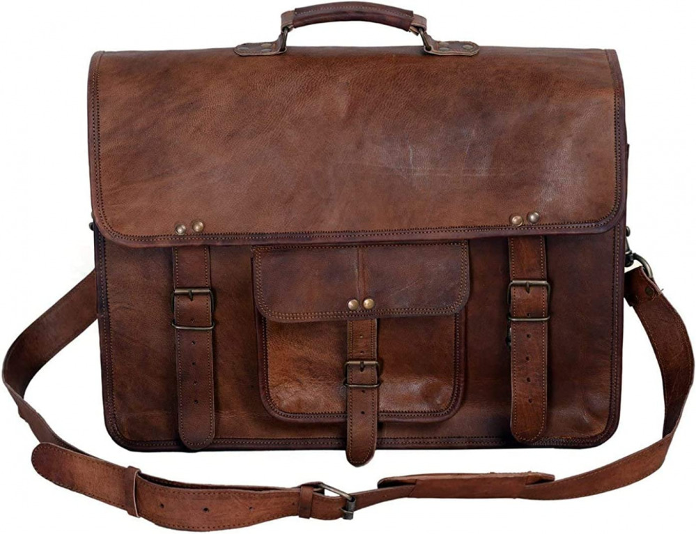KPL 18 INCH Leather Briefcase Laptop Messenger Bag Satchel Office 18 