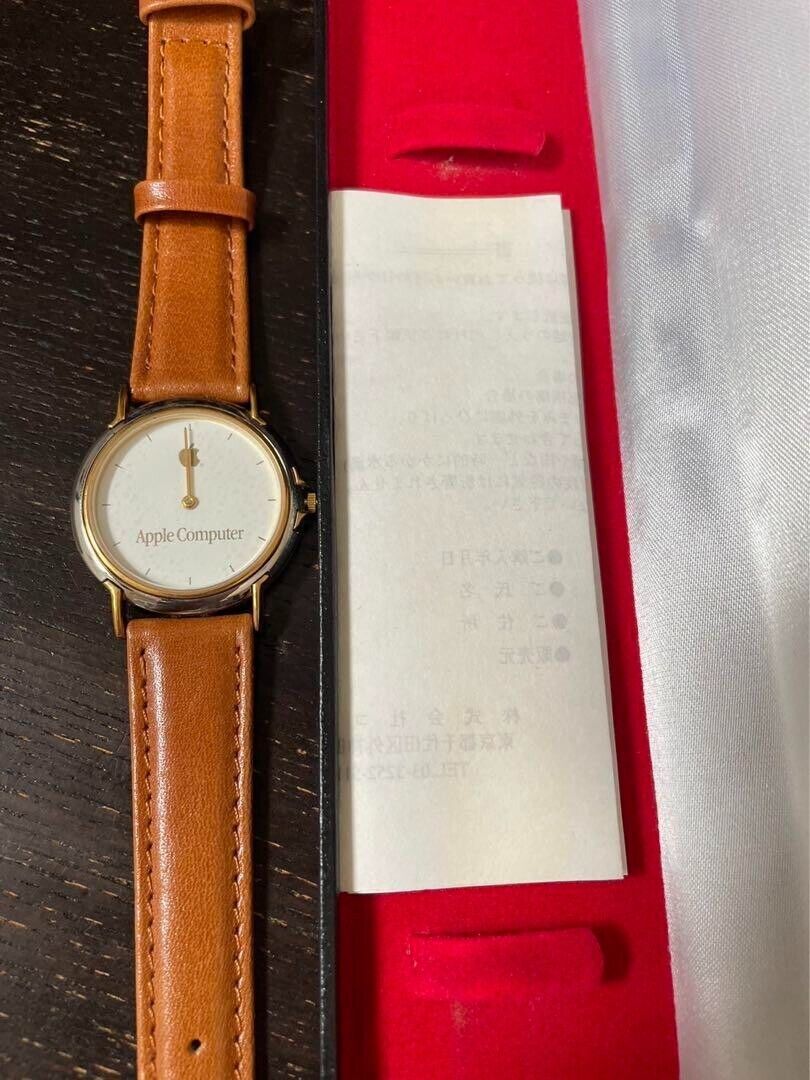Vintage Apple Computer Wrist watch Quartz Leather Band Box Unused