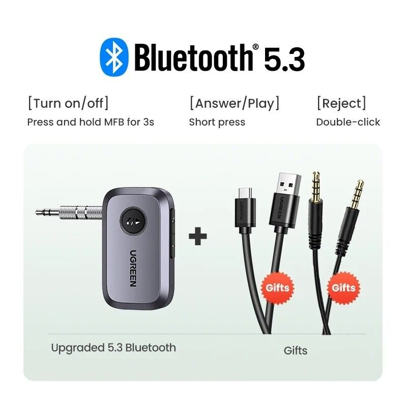 UGREEN Bluetooth 5.3 AUX Adapter 3.5mm Jack Mic Receiver For Car Audio Speaker