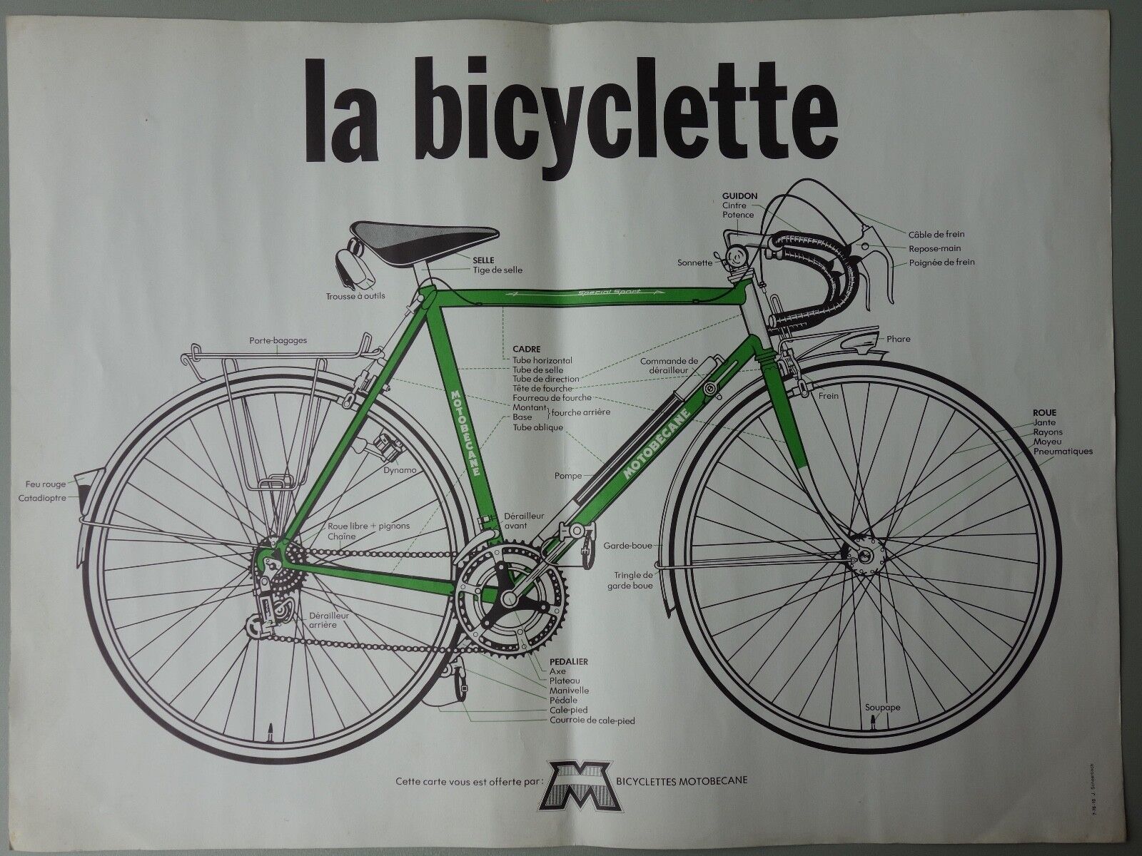 La Bicyclette Motobécane 1976 original vintage bike bicycle advertising poster 