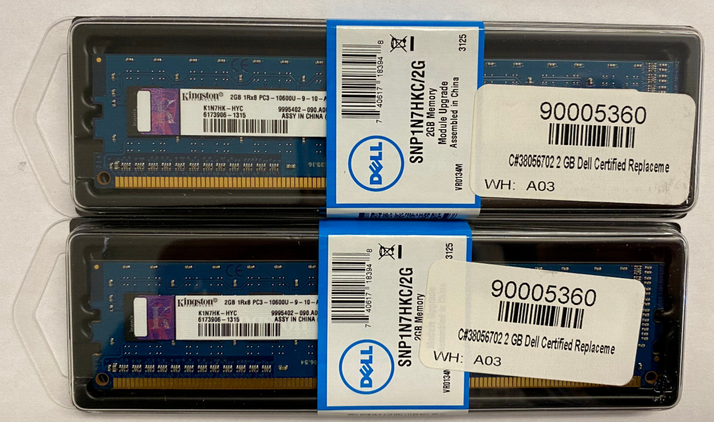 4GB 2 X 2GB 1Rx8 PC3-10600U DELL CERTIFIED SNP1N7HKC/2G RAM MEMORY DIMM NEW