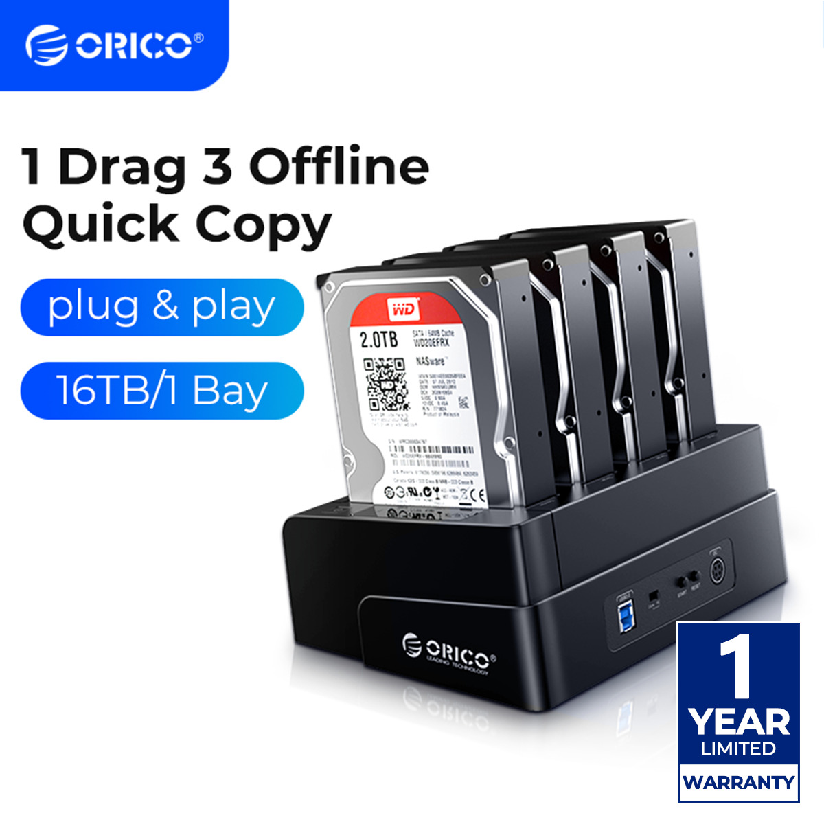 ORICO USB3.0 to SATA 4 Bay Hard Drive Docking Station for 2.5/3.5'' HDD SSD 64TB