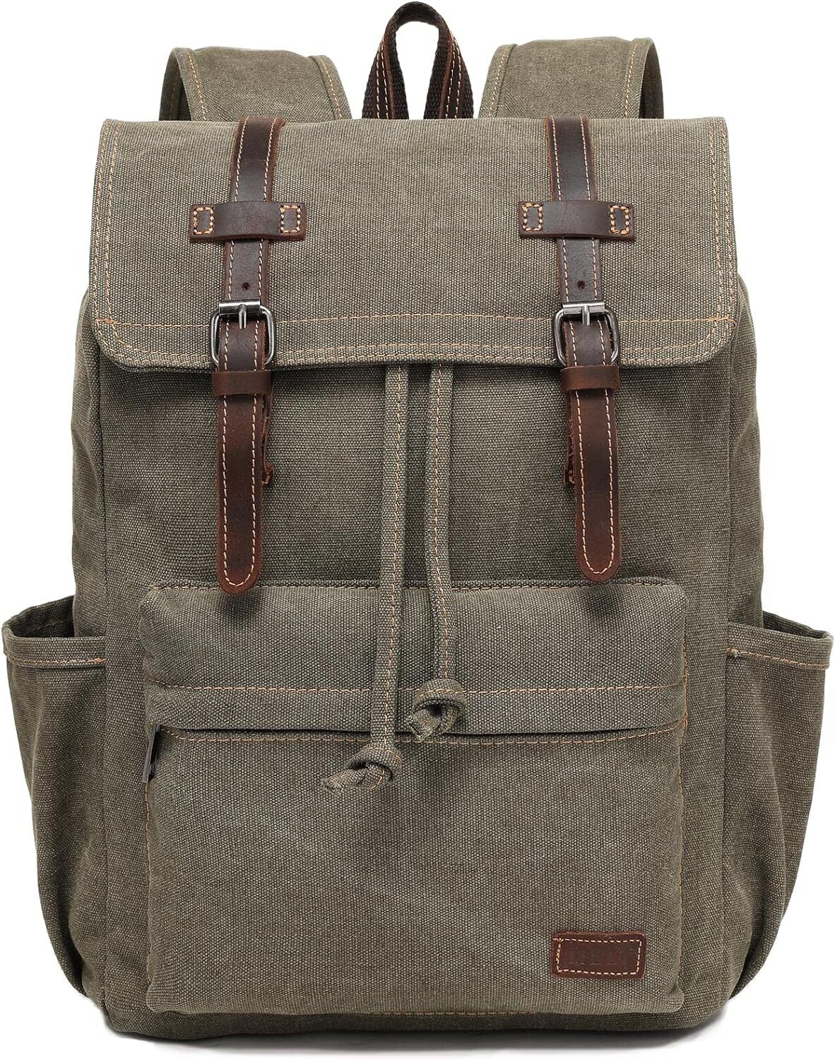 JIELV Canvas Vintage Backpack,Mens Travel Medium, A-army Green 