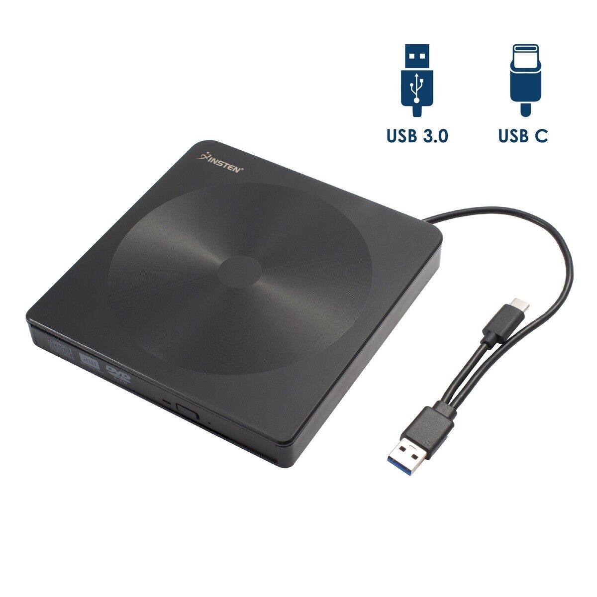 Portable External DVD Player Burner USB 3.0 with USB C Cable CD DVD Disc +/-RW