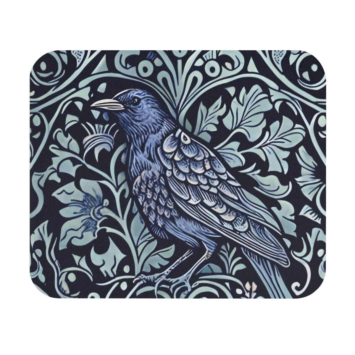 Edgar Allan Poe Raven mouse pad / Blue Forestcore William Morris crow gamer gift