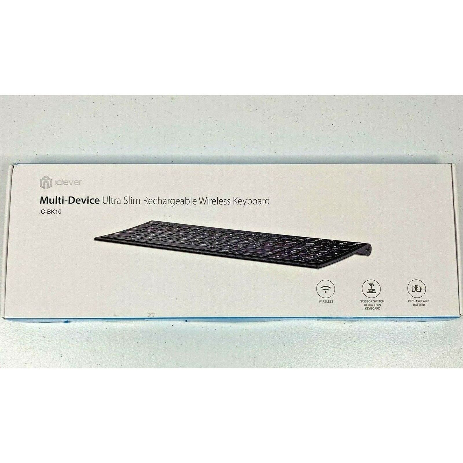 iClever Ultra Slim Full Size Rechargeable Wireless Keyboard Model IC-BK10 Black