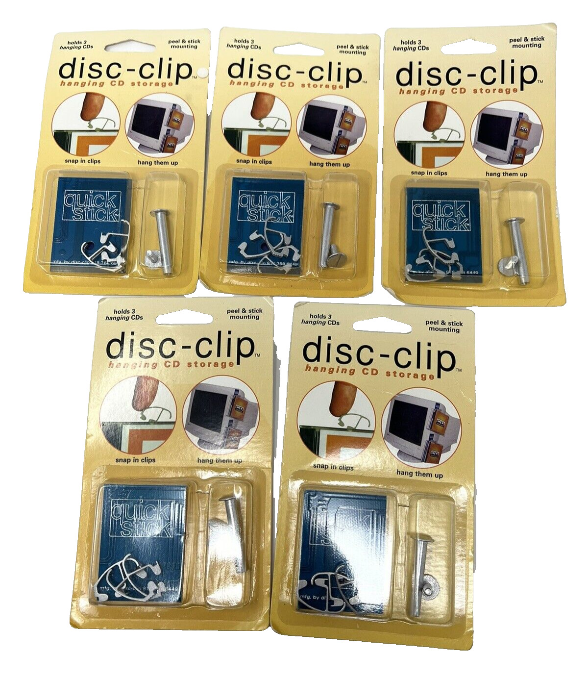 Lot of 5 pk Vintage Disc-Clip Peel & Stick Mounting Hanging CD Storage USA Made
