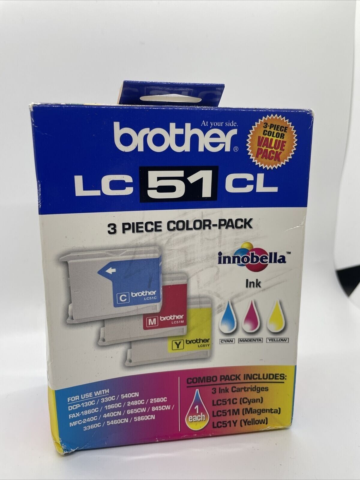 Brother LC51CL C/M/Y Ink Cartridges 3 Piece Color Pack Genuine - WEIGHS FULL