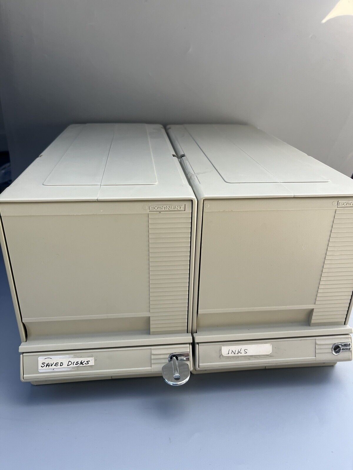 Set Of 2 Vintage 1990’s Exponent Lockable Floppy Disc/ CD Storage Box W/ Key