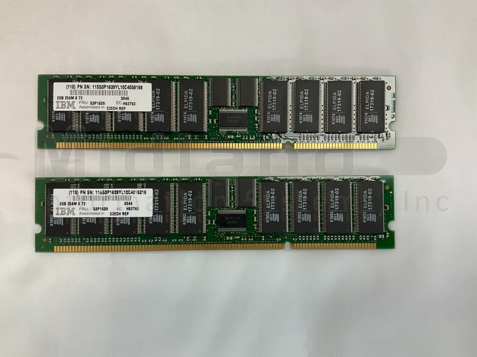 Qty 2x IBM 53P1639 FC #3046 2048MB Main Storage DIMM DDR1 for 9406-570, 9406-825