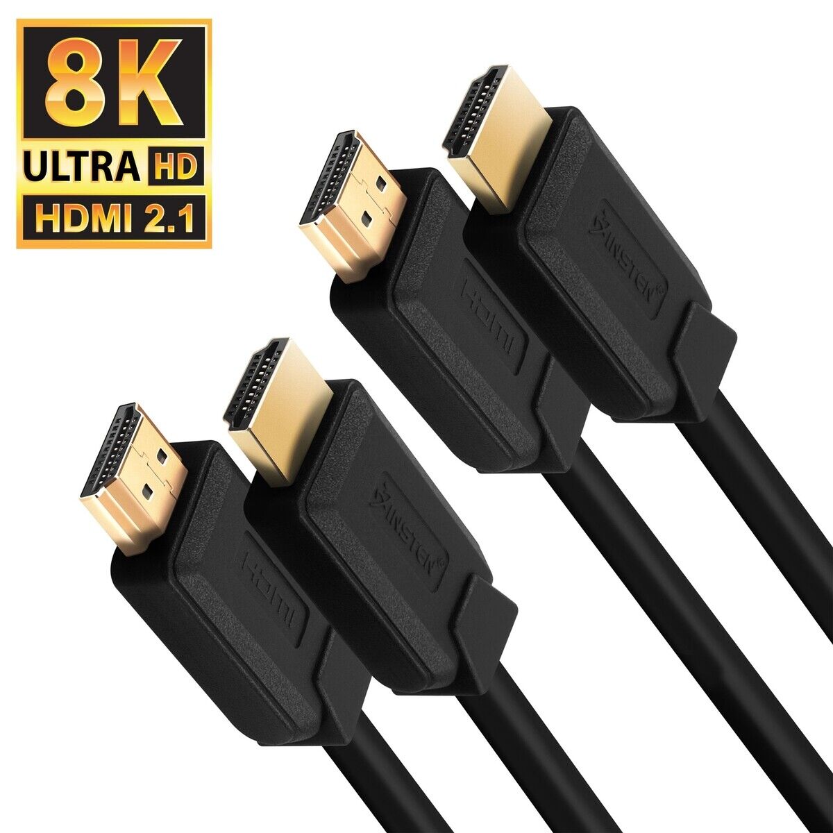2 Pack HDMI Cable, 2.1 Version, 8K 60Hz, 48Gbps, Gold Connectors, 1.5ft , Black