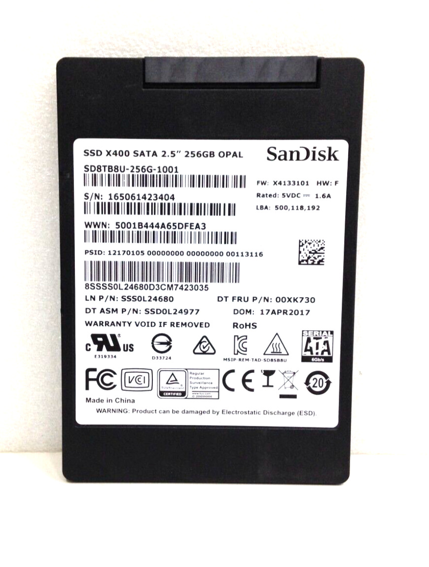 Sandisk SD8TB8U-256G-1001 X400 256GB 2.5 7mm SATA 00XK730 Solid State Drive