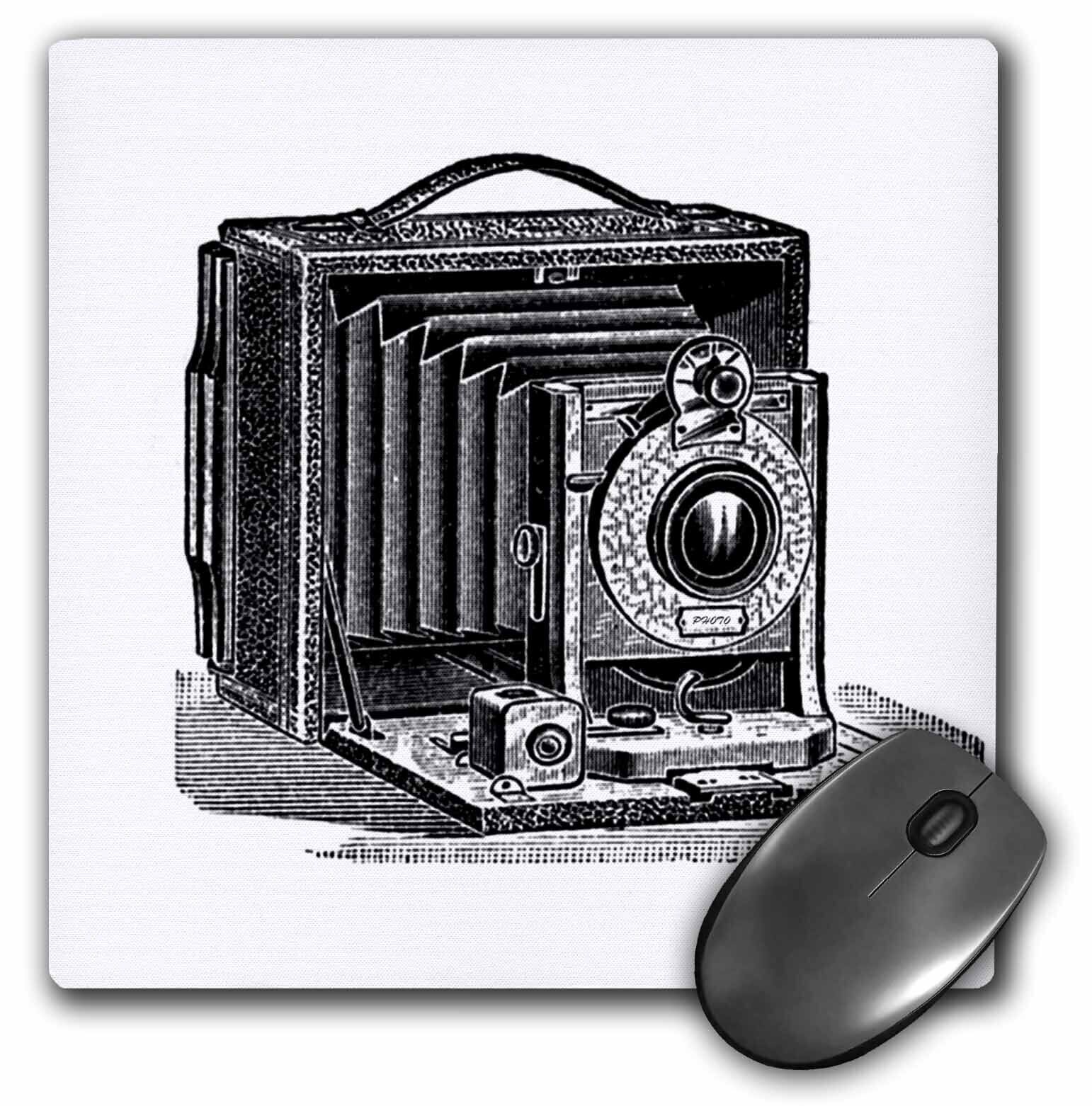 3dRose Black and white vintage camera ink and pen drawing print. old-fashioned p