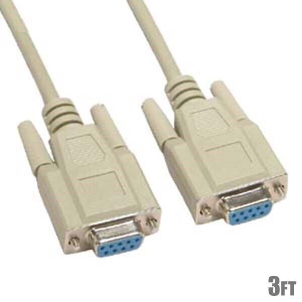 3FT DB9 DB 9 9-Pin RS-232 D-SUB Female to Female Serial Cable Cord Ivory