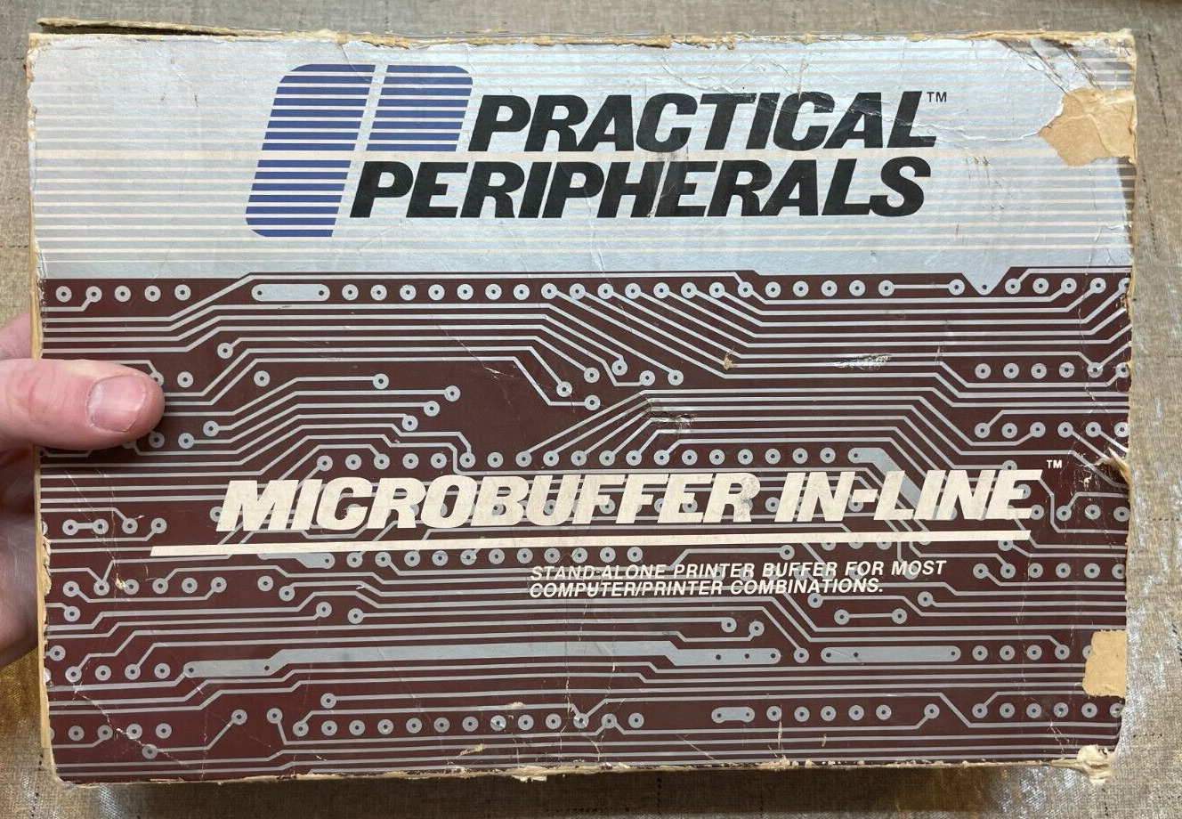 1986 Practical Peripherals Micro Buffer in Line NOS Box Manual Vintage Computer