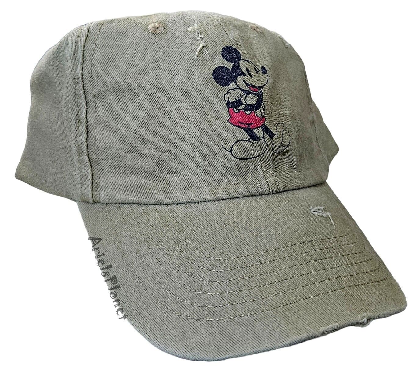 Disney Parks Mickey Mouse Distressed Green Adjustable Baseball Cap Hat Adult
