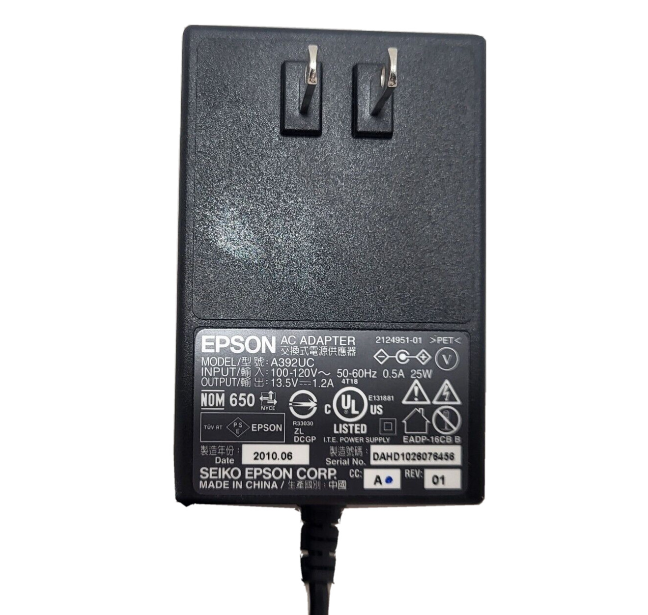 Genuine Epson A392UC AC Adapter 13.5V 1.2A 25W Scanner Power Supply - TESTED