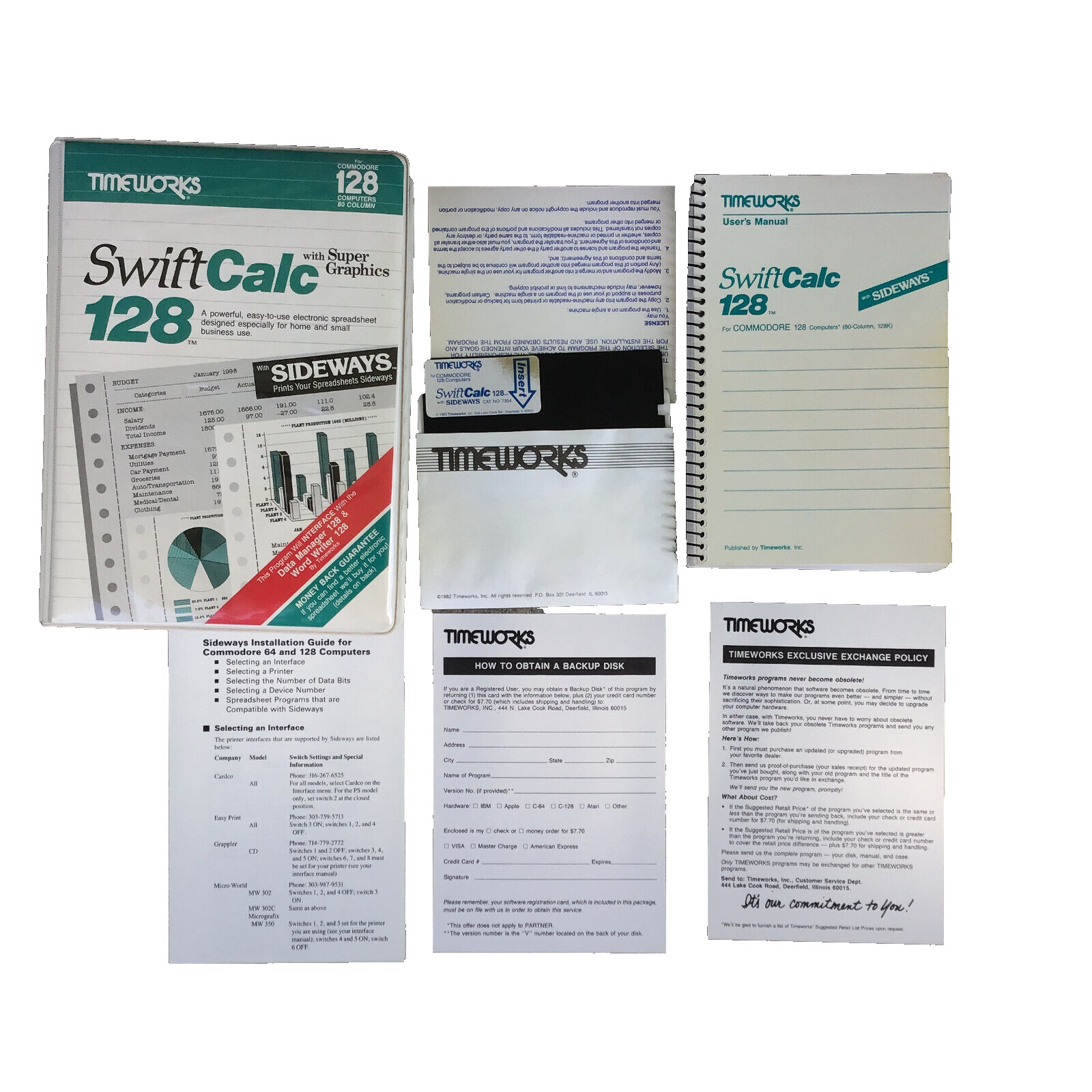 Vintage Commodore 128 Swift Calc SWIFTCALC w/ Super Graphics Timeworks