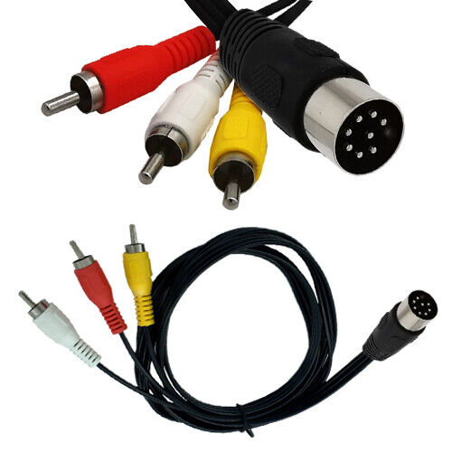 6FT TV AV Audio Video 8Pin DIN 3 RCA Composite Cable For Commodore 64 128 16 +4