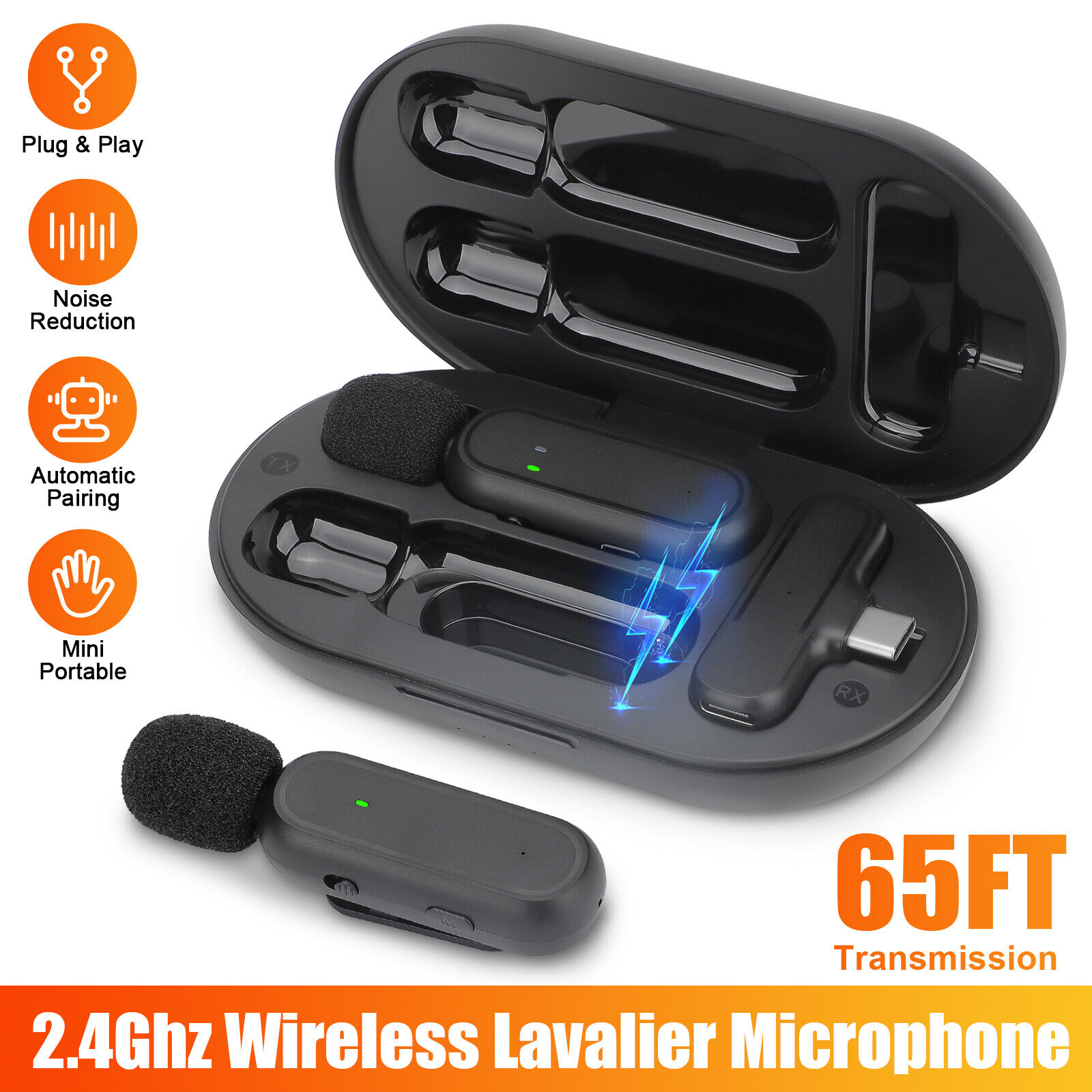 Mini Wireless Lavalier Microphone Audio Video Recording for Android iPhone 65FT