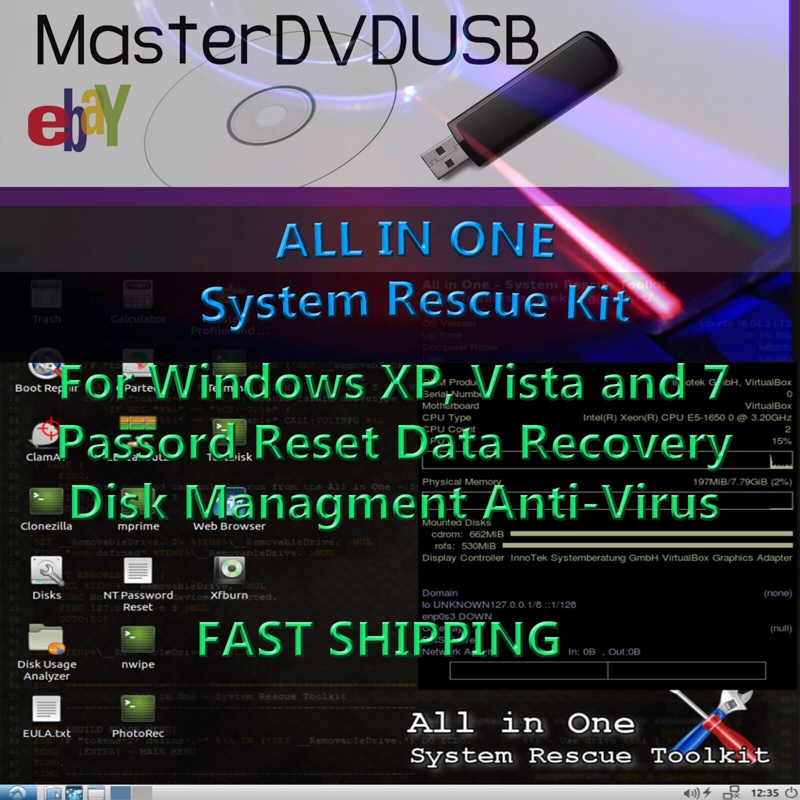All in One - System Rescue Toolkit for Windows XP, Vista, and 7 DVD BOOT TOOL