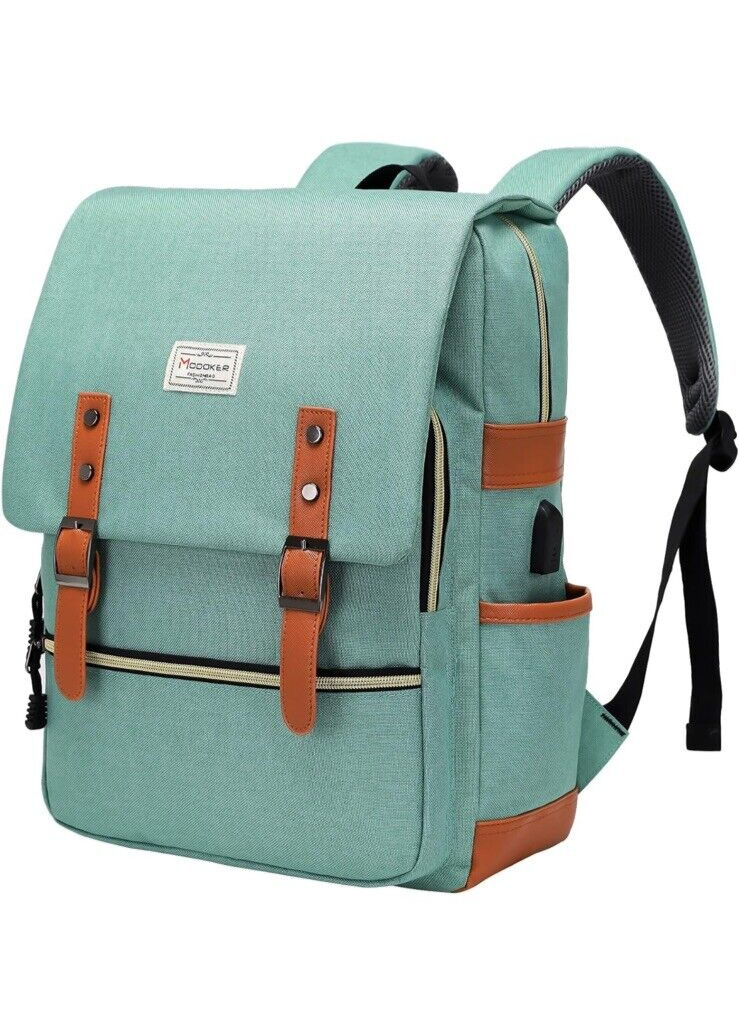 Modoker Vintage Laptop Backpack for Women Men,Travel Backpacks with USB Green 