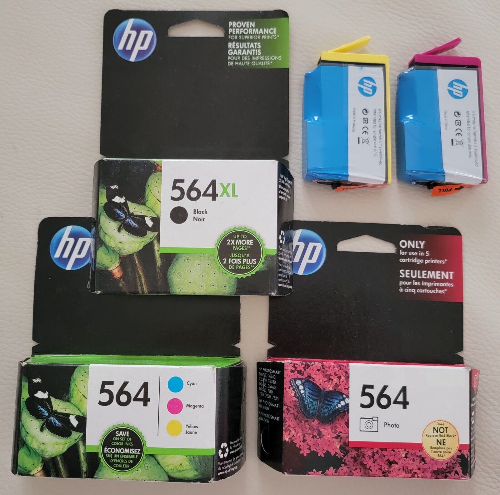 LOT of 7 OEM Genuine HP 564XL Black & 564 Photo + Tri-color Ink Cartridges **NEW