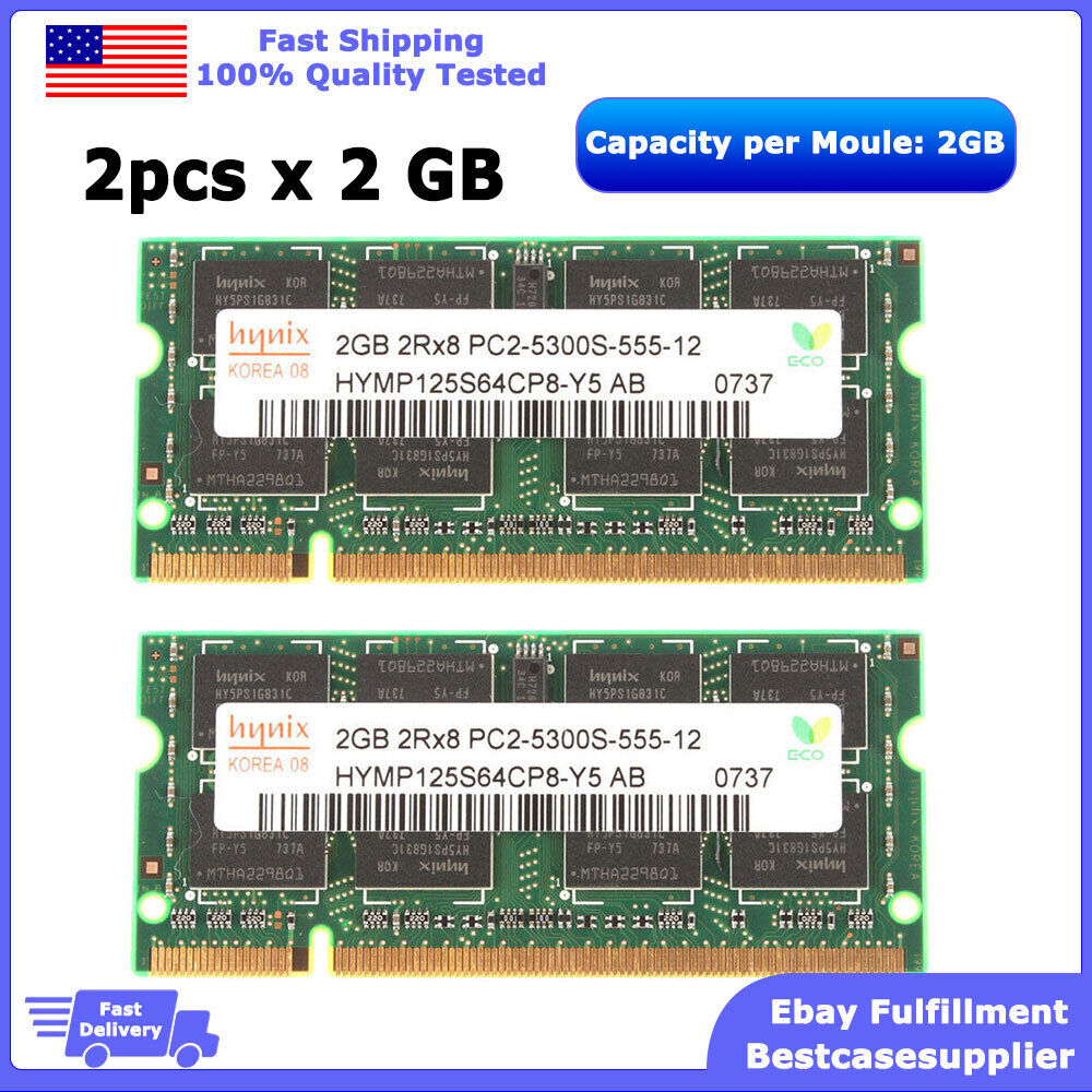 2 x 2GB (4GB) Hynix RAM Laptop Memory PC2-5300 DDR2 667Mhz 200pin 5300 Non-ECC