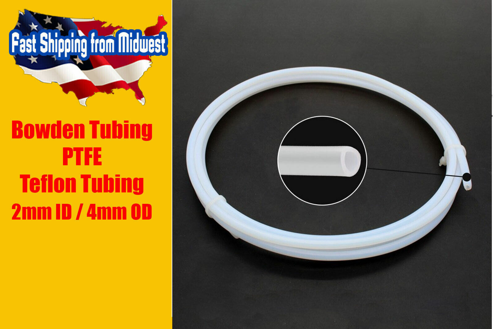 PTFE Bowden Teflon Tube 1.75 Filament 3D printer RepRap Rostock Kossel 