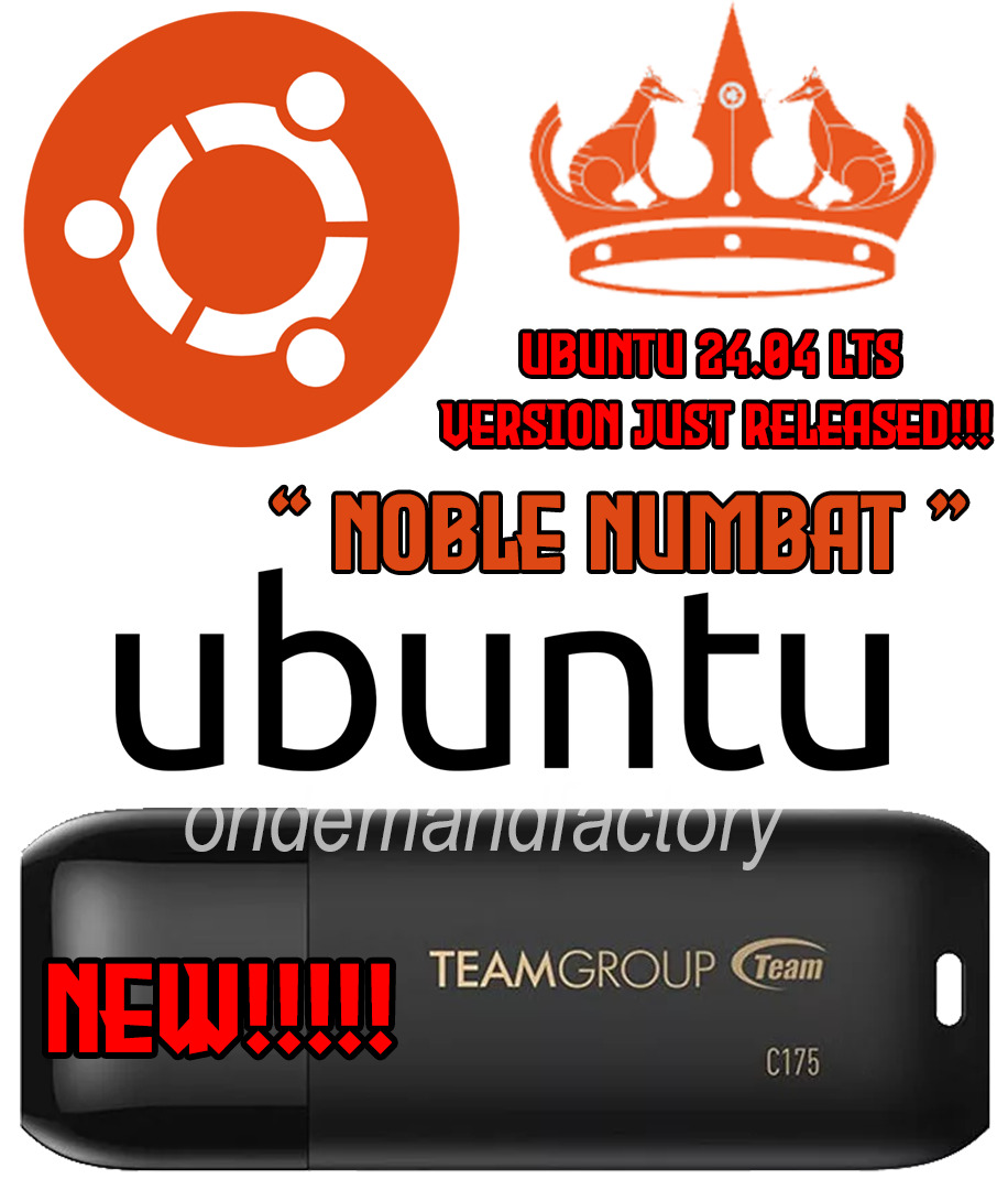Ubuntu Linux 24.04 Noble Numbat NEW 64 Bit 32 Gb USB 3.2 Bootable Live Install