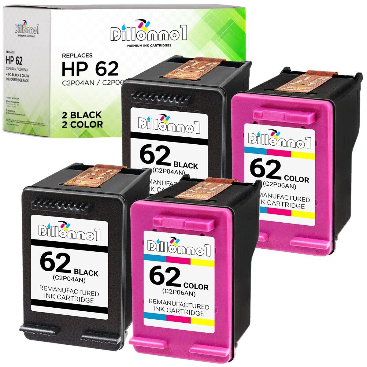 4PK Black/Color HP 62 Ink for HP ENVY 5540 5544 5545 5549 5661 5663 5664 5665