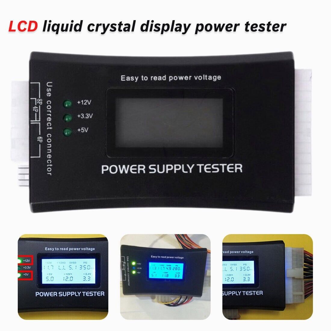 20/24 Pin LCD Power Supply Tester for ATX, ITX, BTX, TFX,PCI-E, SATA, HDD