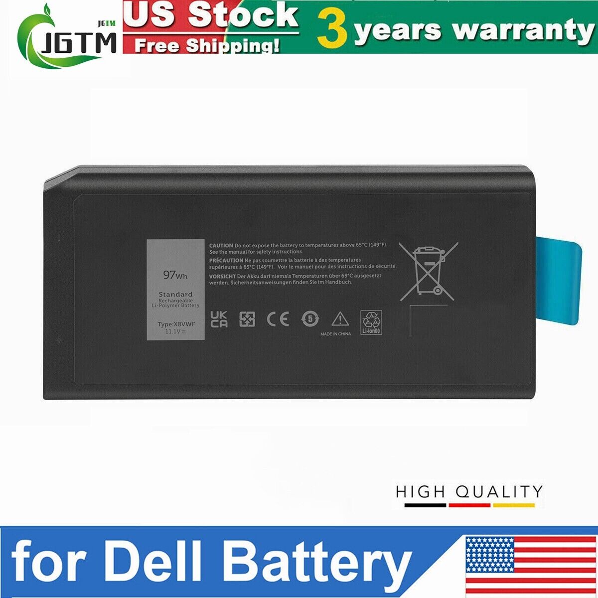X8VWF Battery For Dell Latitude 14 E5405 5405 E7404 7404 4XKN5 VCWGN 09FN4 97Wh