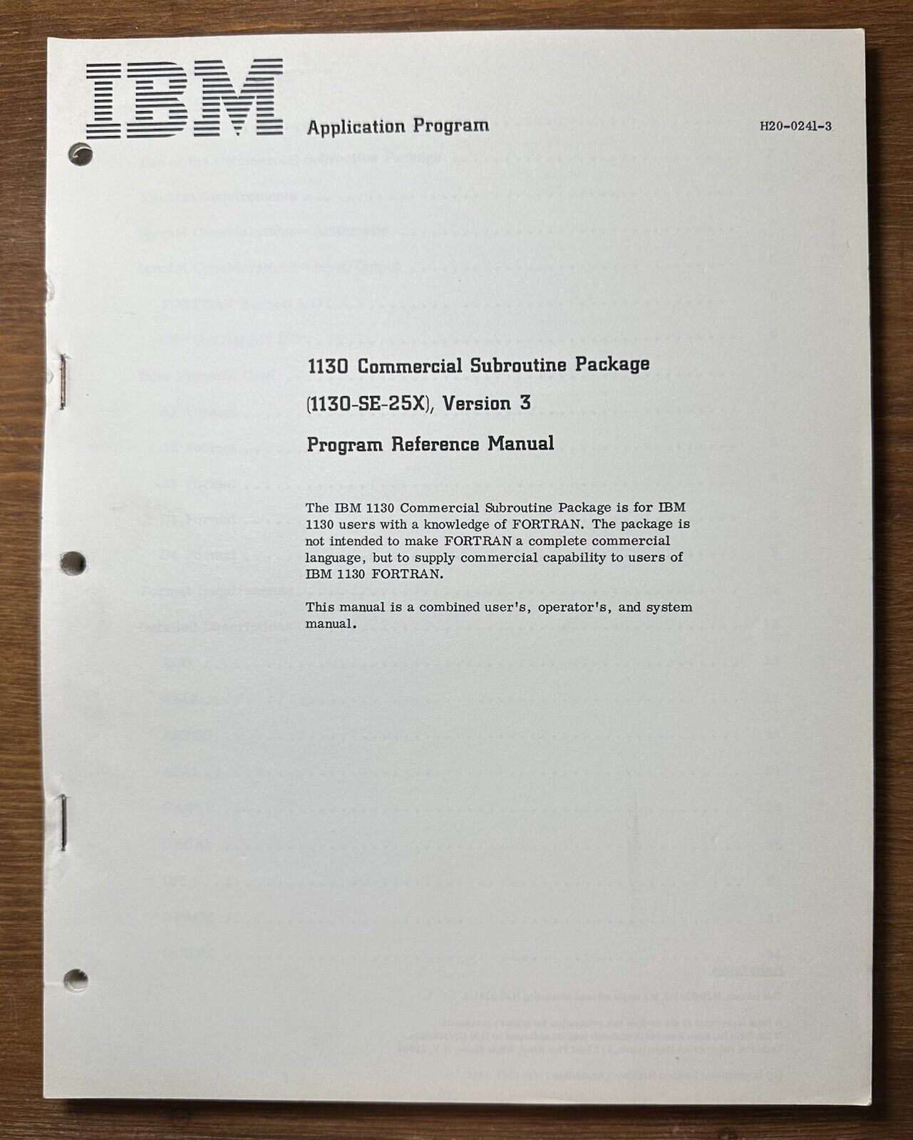 Vintage 1968 IBM Application Program 1130 Commercial Subroutine Reference Manual