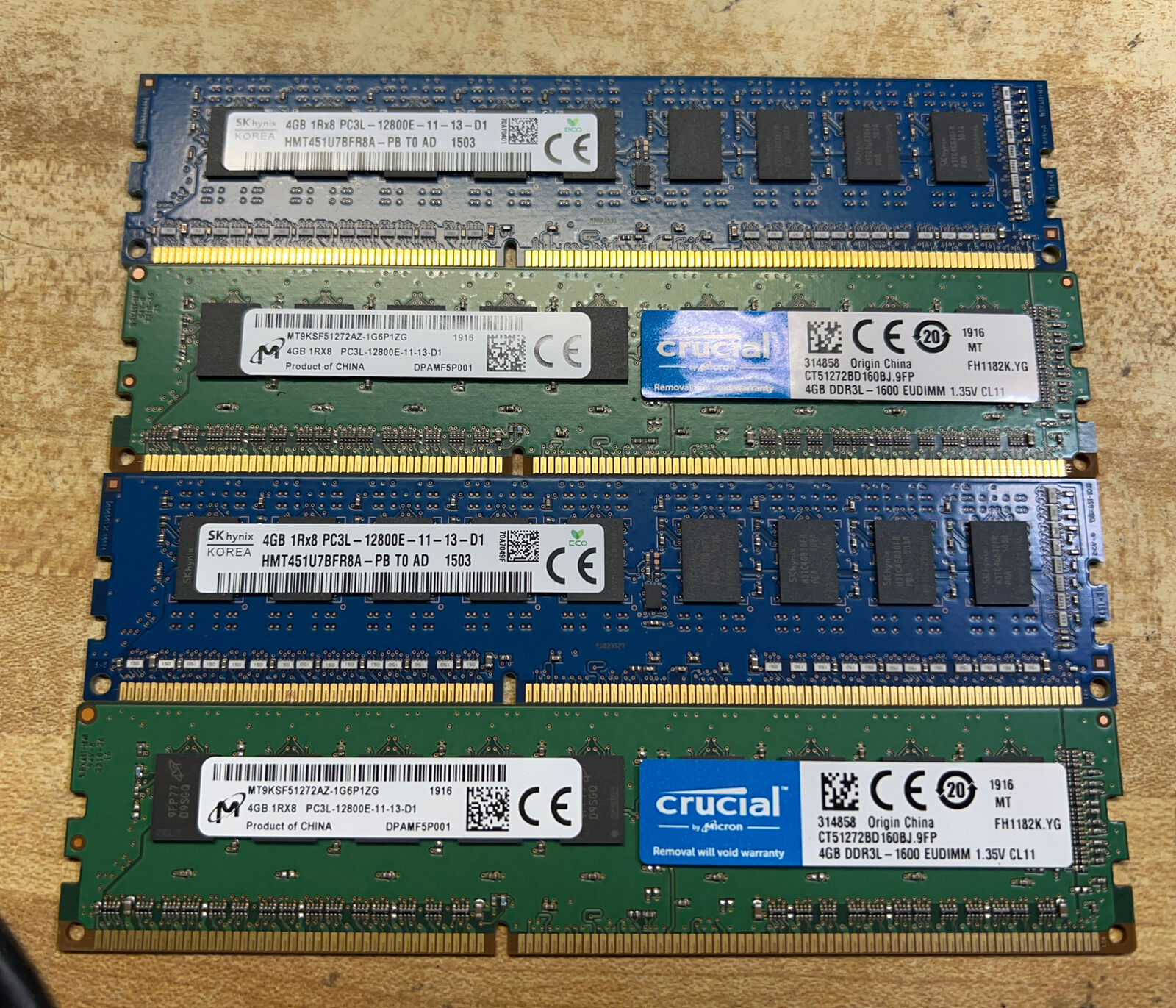LOT OF 4 SK Hynix Crucial 4GB PC3L-12800E DDR3 Laptop Memory 16gb total