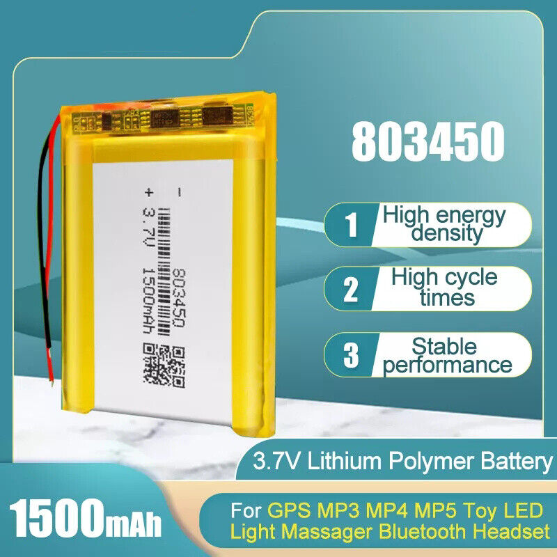 803450 3.7V 1500mAh Polymer Rechargeable Battery For GPS MP3 DVD PAD Toy Headset
