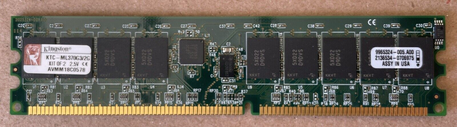 1X KINGSTON KTC-ML370G3/2G (1GB) DDR 266 PC2100 1GB ECC REG FOR SERVER