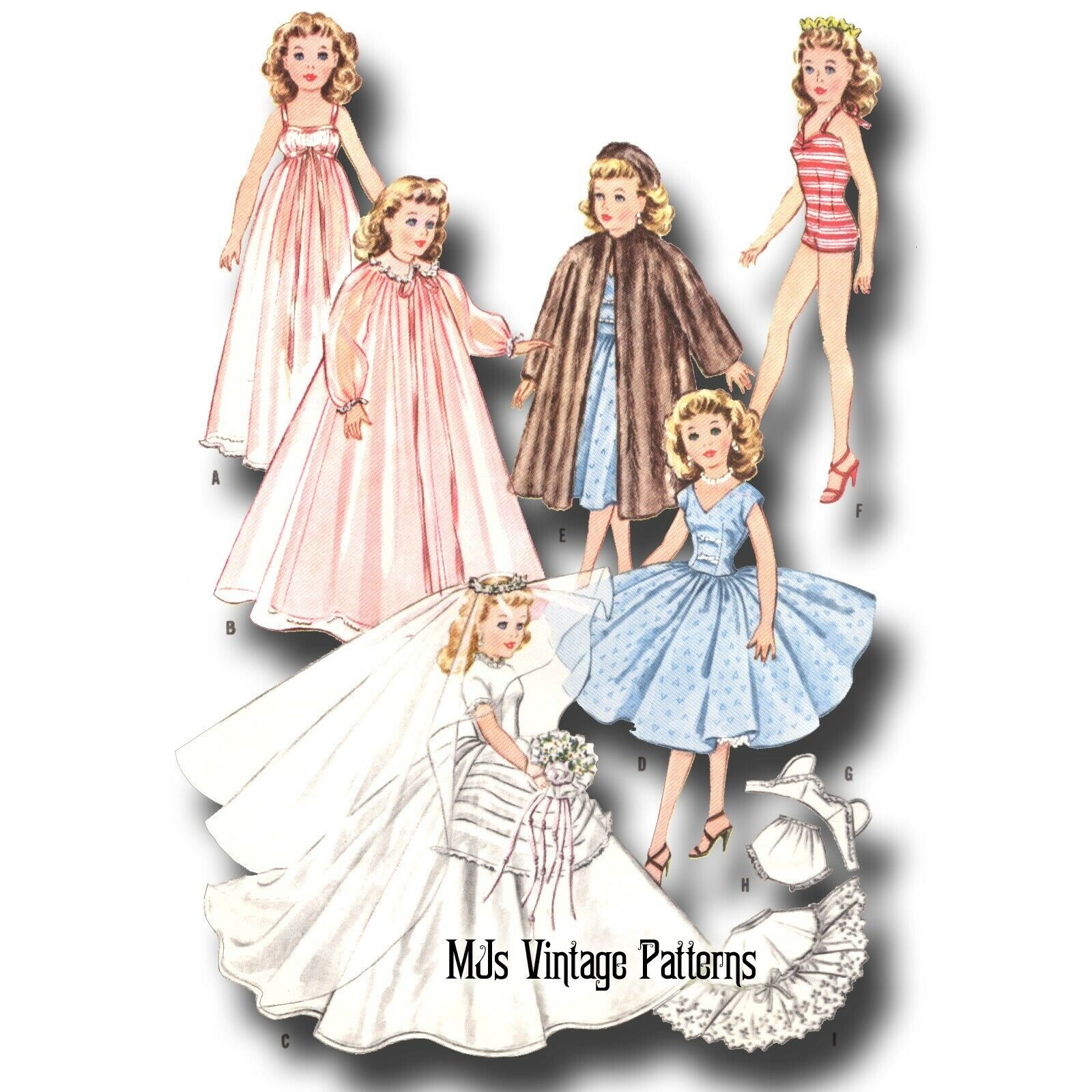 Vtg 1950s Doll Clothes Wedding Dress Pattern ~ 18\